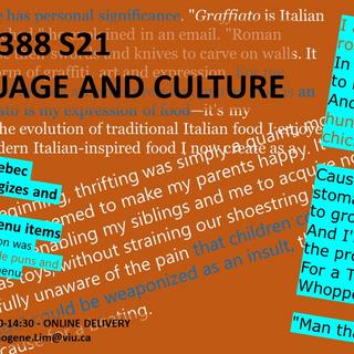 Flyer promoting ANTH 388 Language and Culture, S21