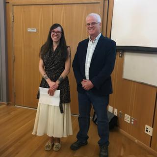 Chantelle receiving VIUFA Community Engagement Award from VIUFA President, Chris Jaeger